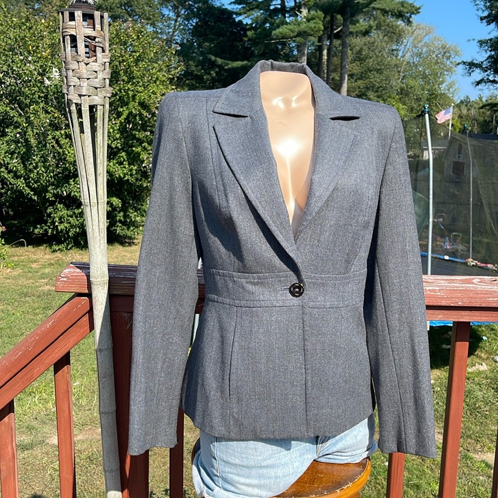 Bebe Size 6 Wool Blend Gray Lined Blazer - Single Button